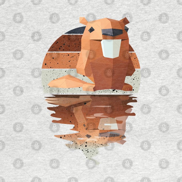 Vintage cute Beaver reflected on lights of moon by mutarek